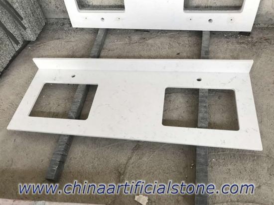 China Top White Carrara Mable Look Quartz Vanity Tops Factory